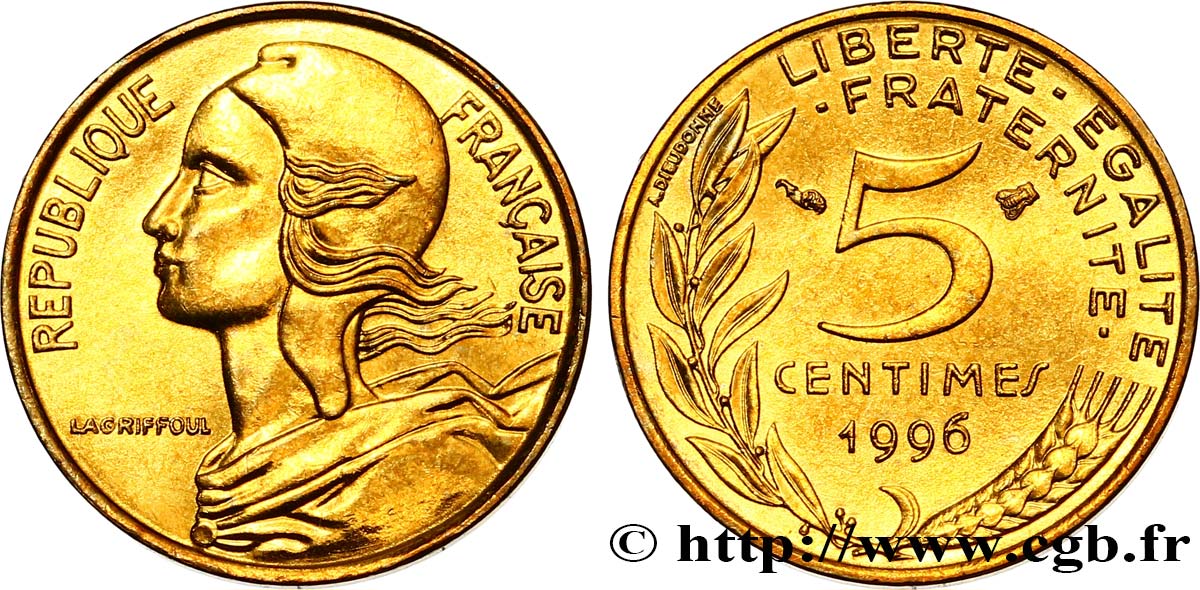 5 centimes Marianne, 4 plis 1996 Pessac F.125/39 var. MS64 