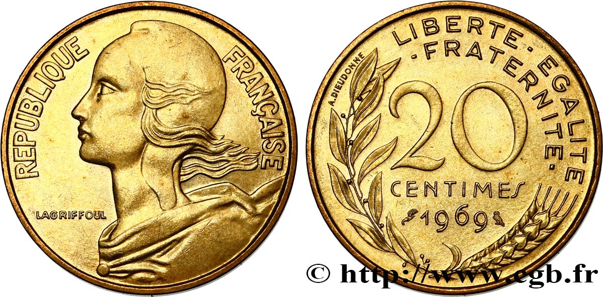 20 centimes Marianne 1969 Paris F.156/9 EBC60 