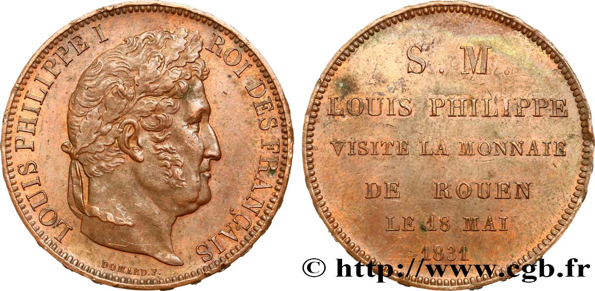 Monnaie de visite, module de 5 francs, pour Louis-Philippe à la Monnaie de Rouen 1831 Rouen VG.2825  MBC+ 