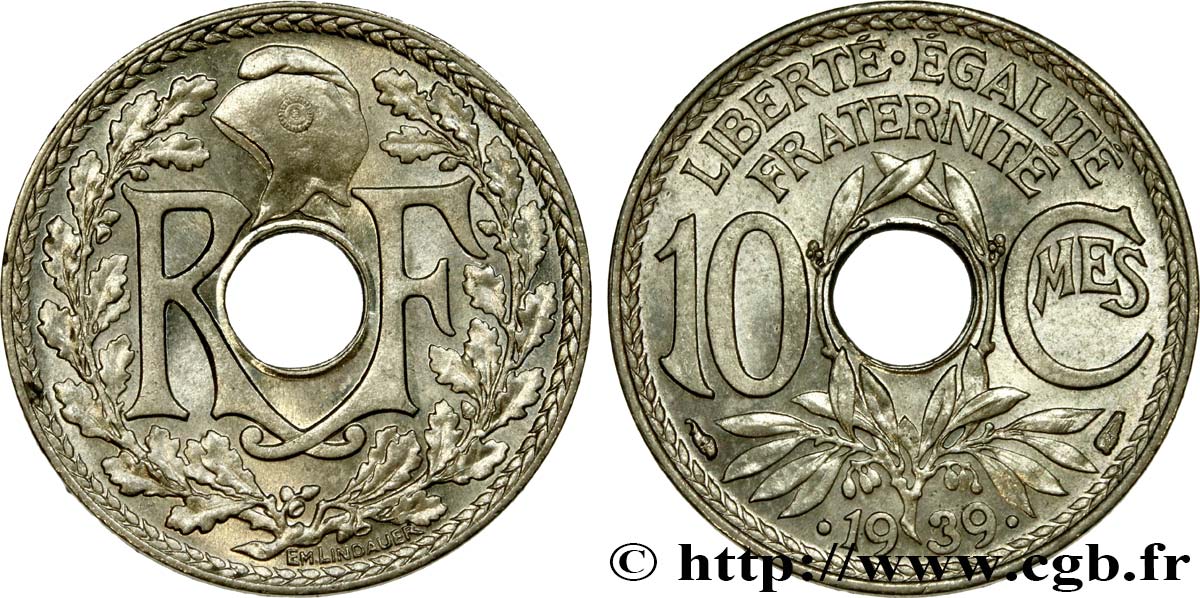 10 centimes Lindauer, maillechort 1939  F.139/3 MS63 