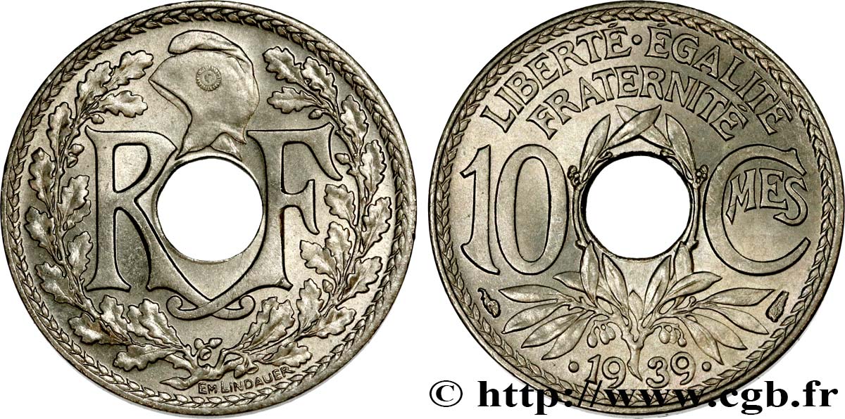 10 centimes Lindauer, maillechort 1939  F.139/3 SPL63 