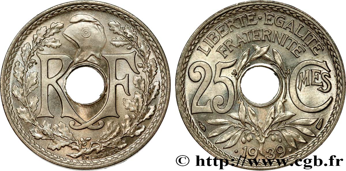 25 centimes Lindauer, Maillechort 1939  F.172/3 fST63 