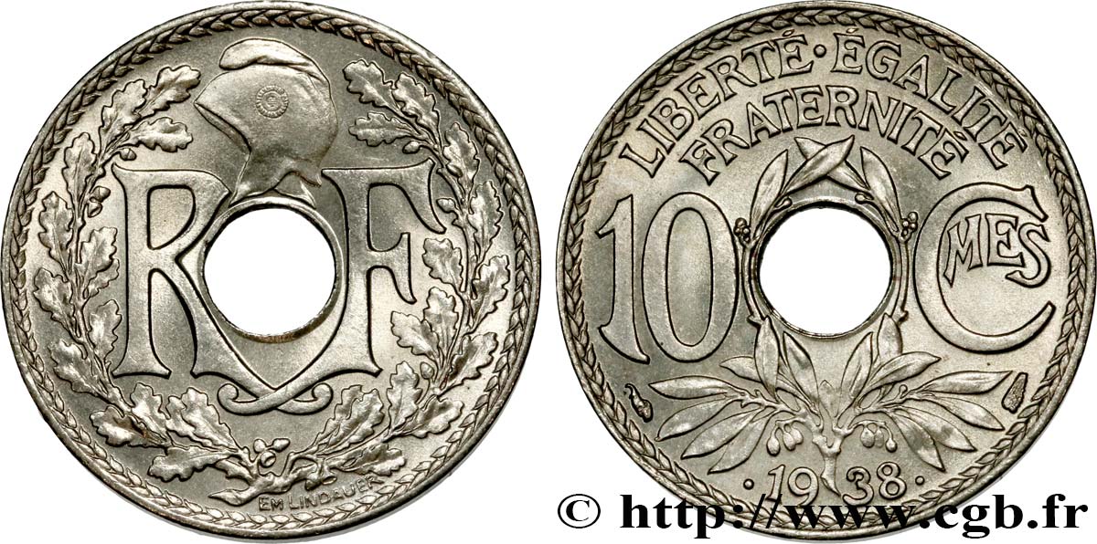 10 centimes Lindauer, maillechort 1938  F.139/2 MS63 