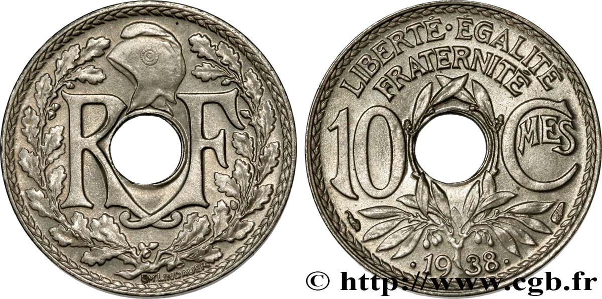 10 centimes Lindauer, maillechort 1938  F.139/2 VZ60 