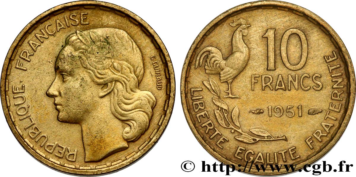 10 francs Guiraud 1951  F.363/4 XF 