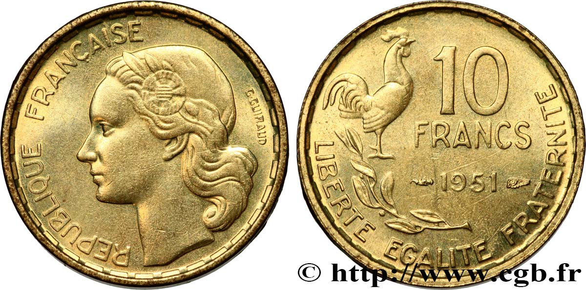 10 francs Guiraud 1951  F.363/4 EBC55 