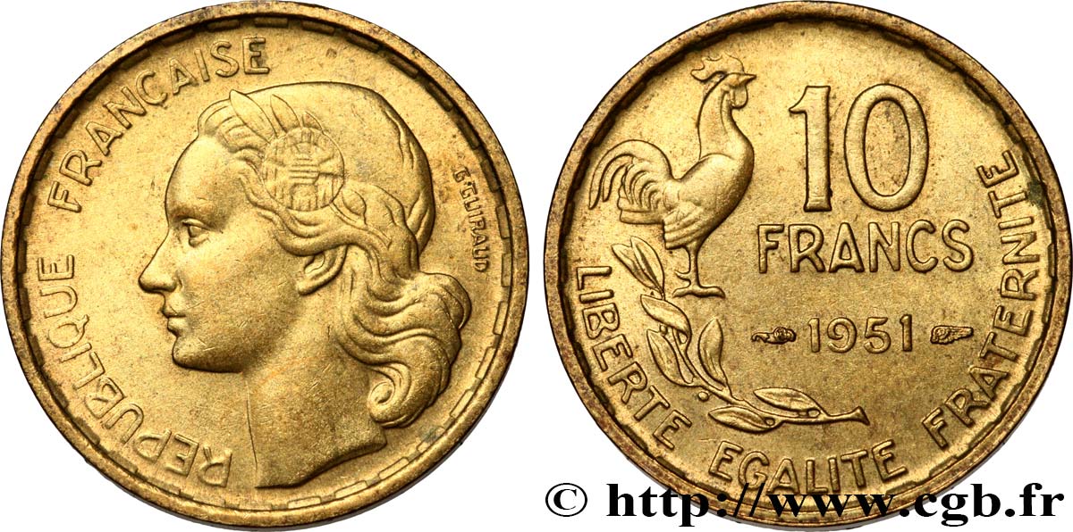 10 francs Guiraud 1951  F.363/4 SUP58 