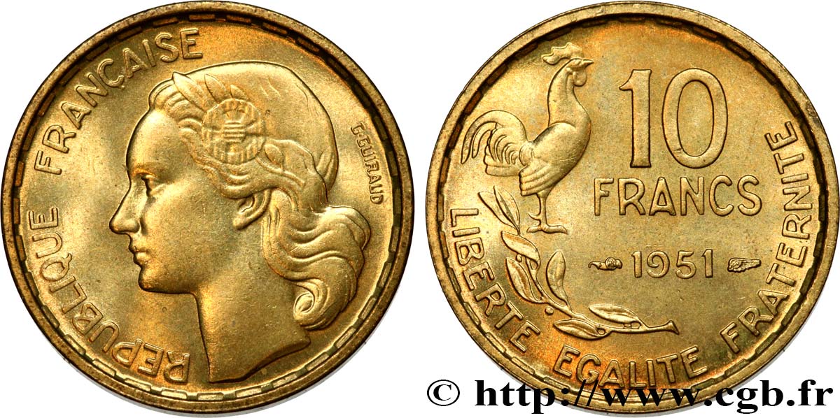 10 francs Guiraud 1951  F.363/4 MS60 