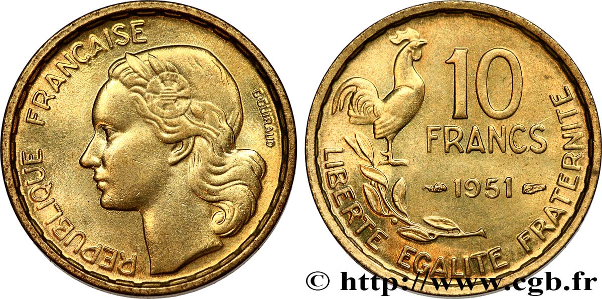 10 francs Guiraud 1951  F.363/4 SUP60 