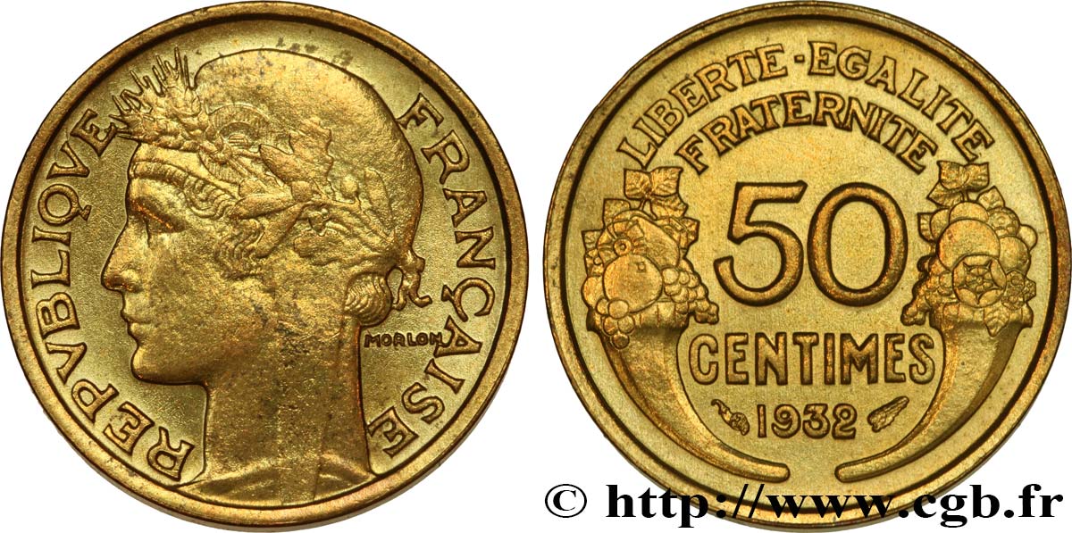 50 centimes Morlon, sans raisin ni fruit, 9 et 2 fermés 1932  F.192/9 TTB+ 