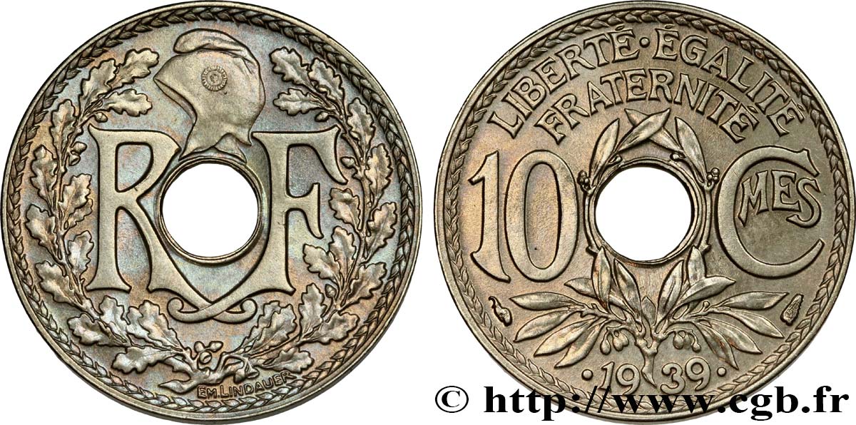 10 centimes Lindauer, maillechort 1939  F.139/3 SPL62 
