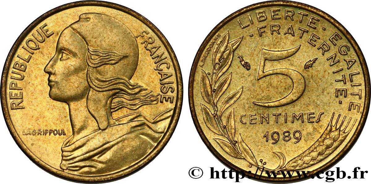 5 centimes Marianne 1989 Pessac F.125/25 AU58 