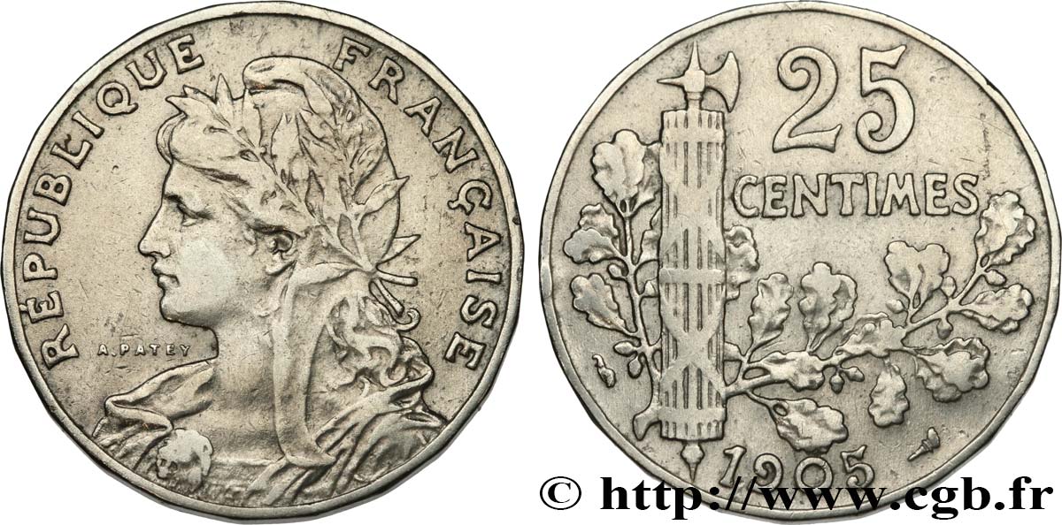 25 centimes Patey, 2e type 1905  F.169/3 VF35 