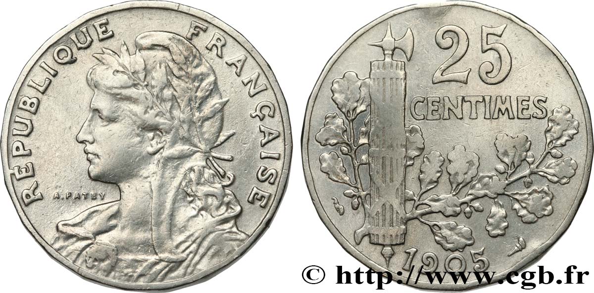 25 centimes Patey, 2e type 1905  F.169/3 TB35 