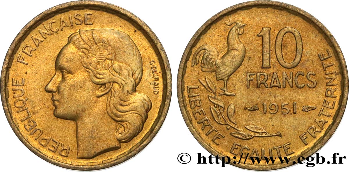 10 francs Guiraud 1951  F.363/4 AU50 