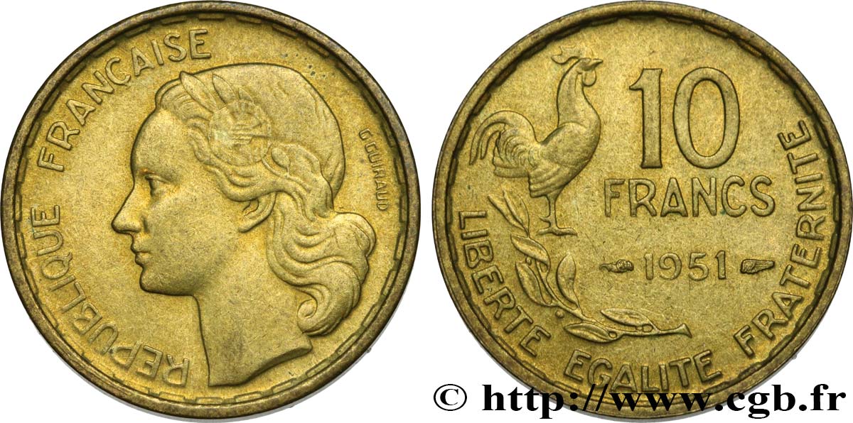 10 francs Guiraud 1951  F.363/4 AU50 
