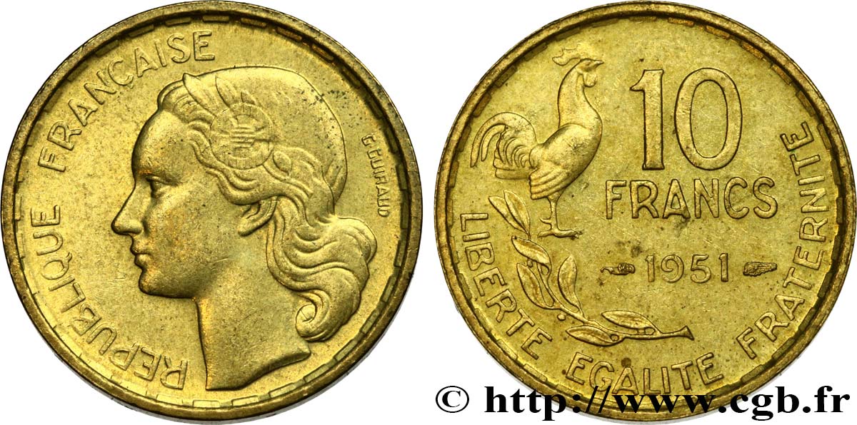 10 francs Guiraud 1951  F.363/4 AU55 