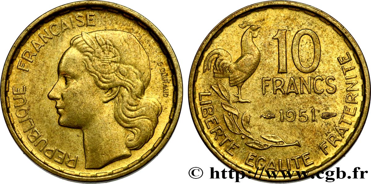 10 francs Guiraud 1951  F.363/4 AU52 