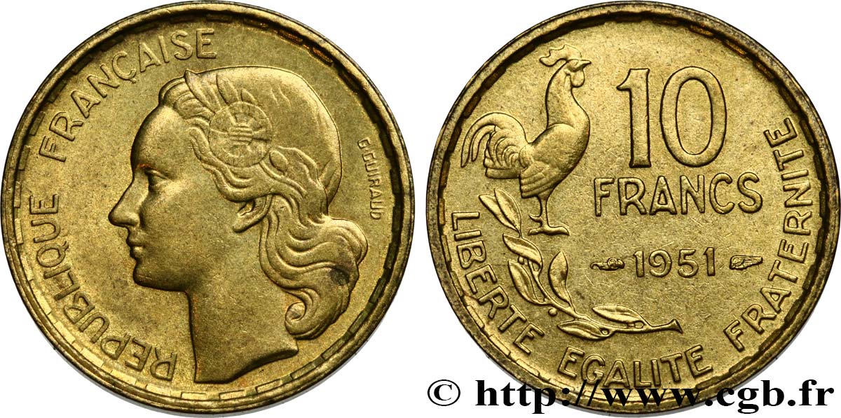 10 francs Guiraud 1951  F.363/4 EBC55 