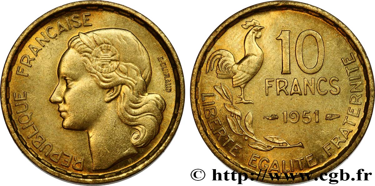 10 francs Guiraud 1951  F.363/4 SUP55 