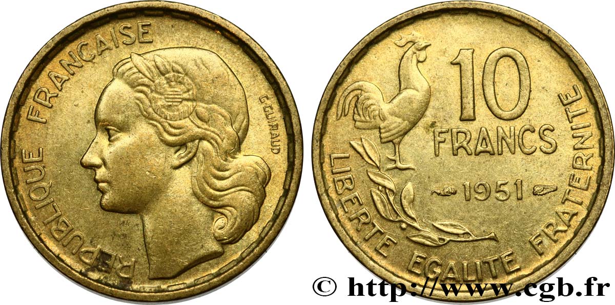 10 francs Guiraud 1951  F.363/4 SUP58 