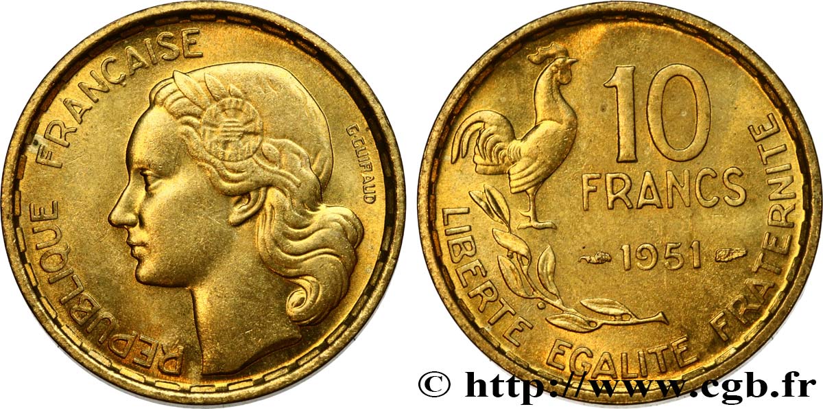 10 francs Guiraud 1951  F.363/4 SUP62 