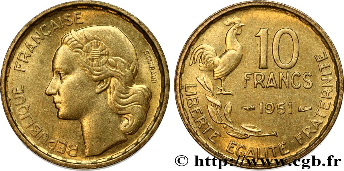 10 francs Guiraud 1951  F.363/4 SPL60 