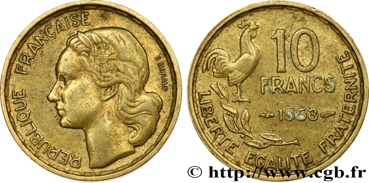 10 francs Guiraud 1953  F.363/8 AU50 