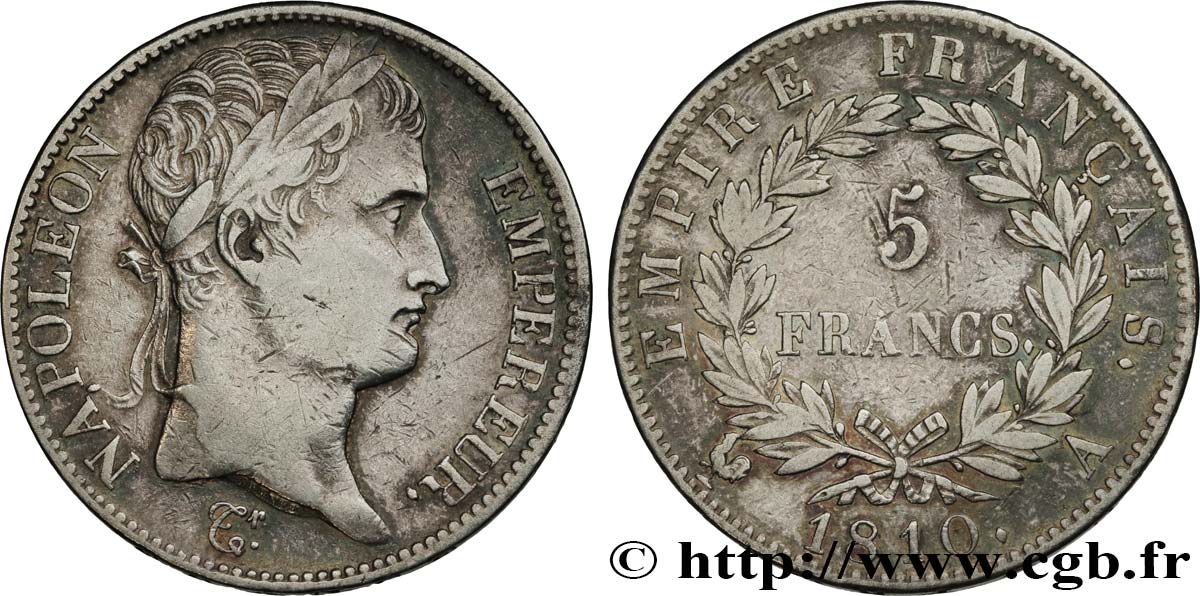 5 francs Napoléon Empereur, Empire français 1810 Paris F.307/14 VF 