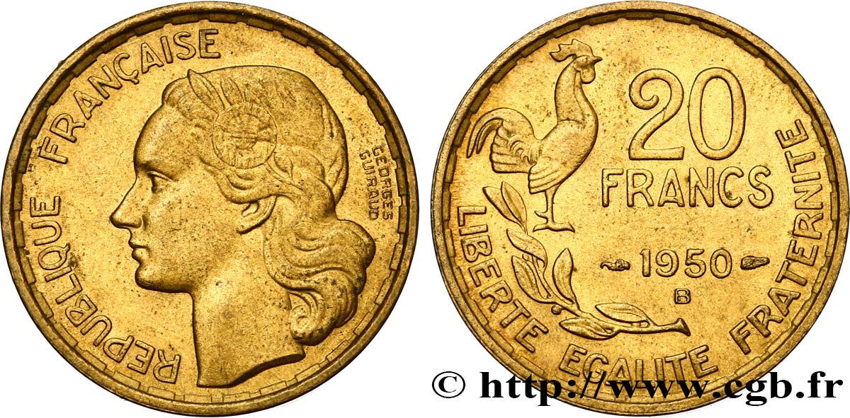 20 francs Georges Guiraud, 3 faucilles 1950 Beaumont-Le-Roger F.401/2 TTB52 