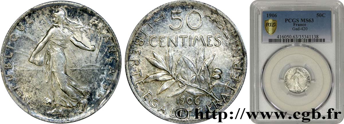 50 centimes Semeuse 1906 Paris F.190/13 MS63 PCGS