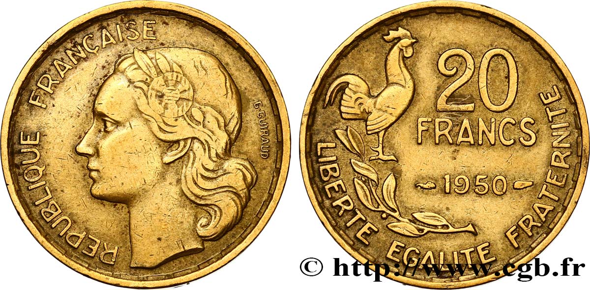 20 francs G. Guiraud, 3 faucilles 1950  F.402/2 MB35 