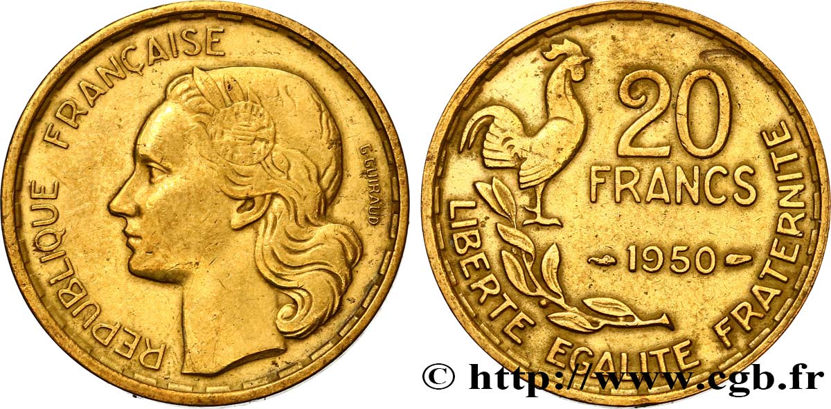 20 francs G. Guiraud, 3 faucilles 1950  F.402/2 BB 