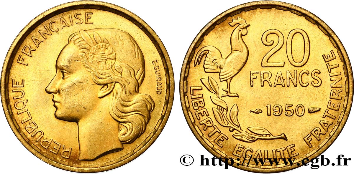 20 francs G. Guiraud, 3 faucilles 1950  F.402/2 AU 