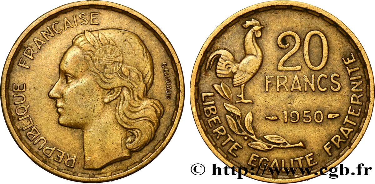 20 francs G. Guiraud, 3 faucilles 1950  F.402/2 BB40 