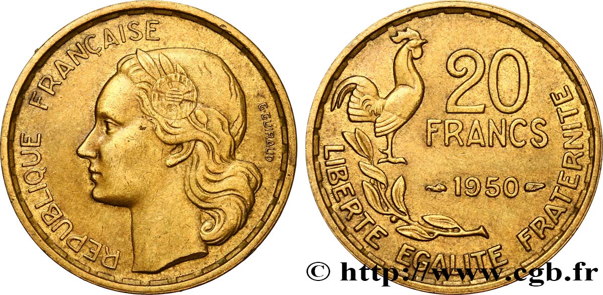 20 francs G. Guiraud, 3 faucilles 1950  F.402/2 TTB48 