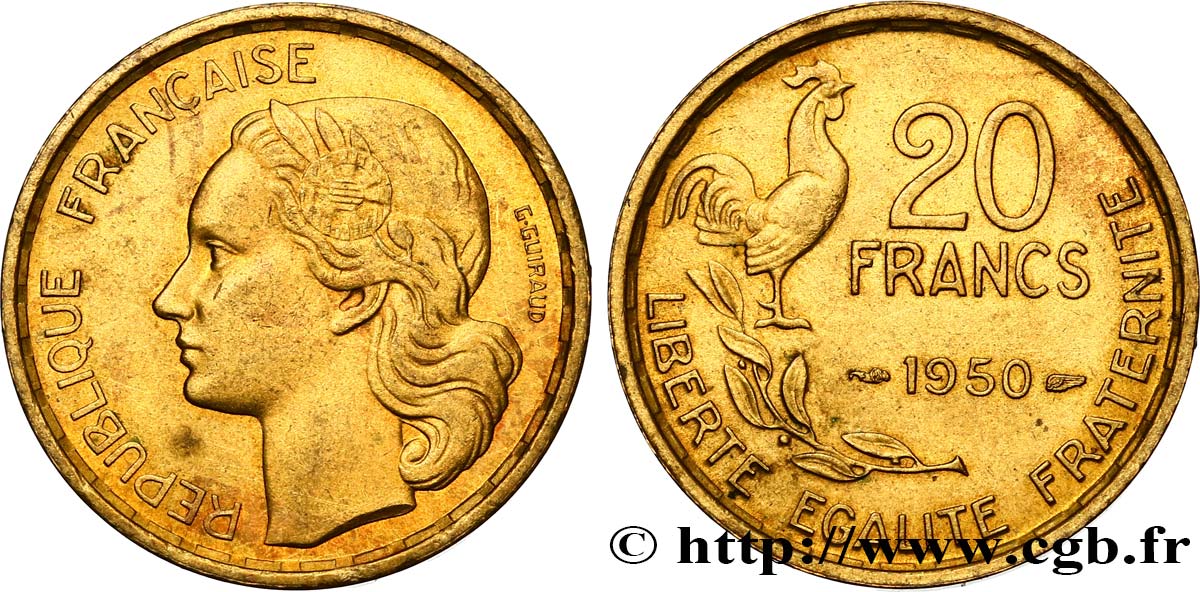 20 francs G. Guiraud 1950  F.402/3 AU52 