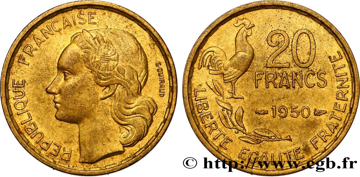 20 francs G. Guiraud 1950  F.402/3 TTB52 