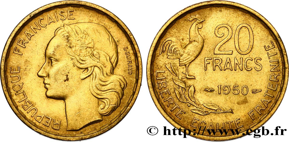 20 francs G. Guiraud 1950  F.402/3 SPL58 