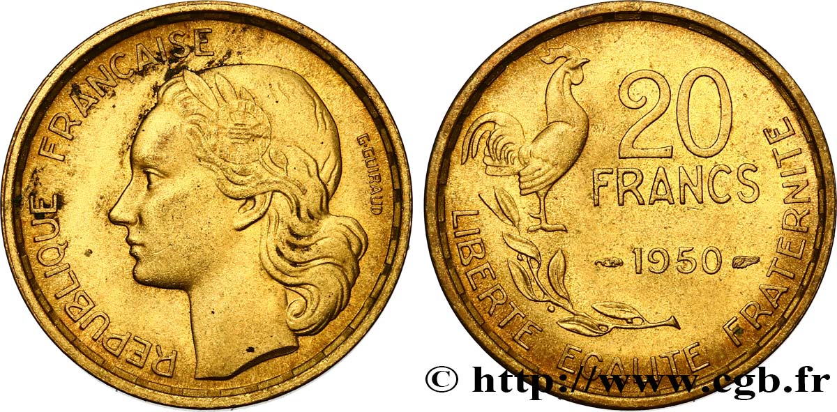 20 francs G. Guiraud 1950  F.402/3 SPL60 