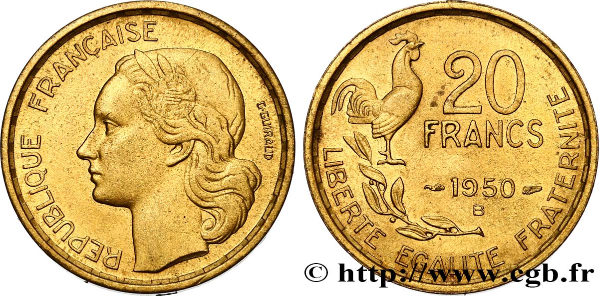 20 francs G. Guiraud, 4 faucilles 1950 Beaumont-Le-Roger F.402/4 MS60 