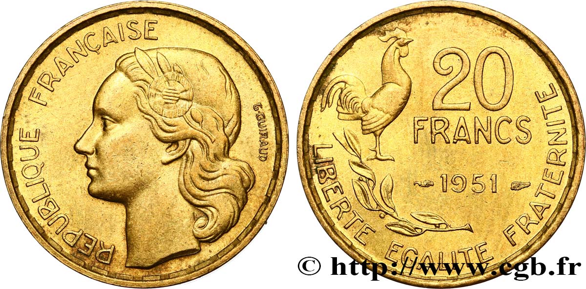 20 francs G. Guiraud 1951  F.402/7 SUP55 