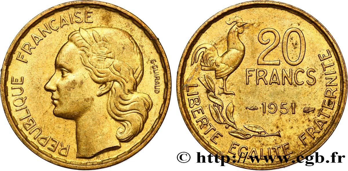 20 francs G. Guiraud 1951  F.402/7 SPL55 