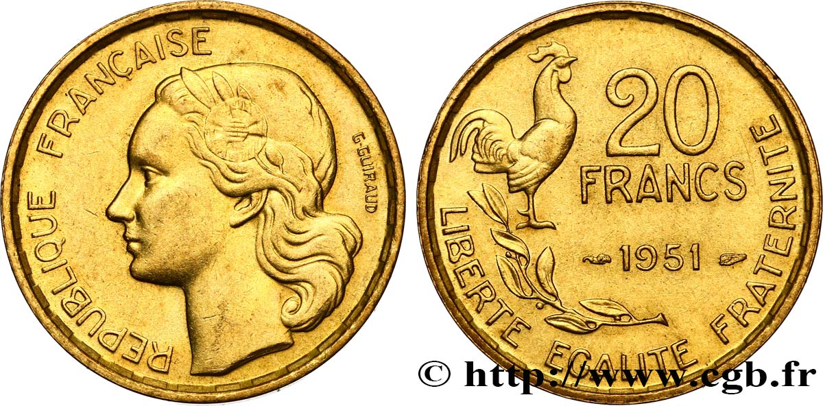 20 francs G. Guiraud 1951  F.402/7 EBC58 