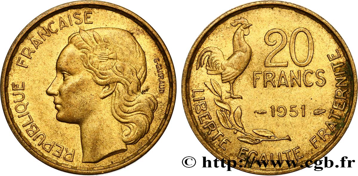 20 francs G. Guiraud 1951  F.402/7 AU58 