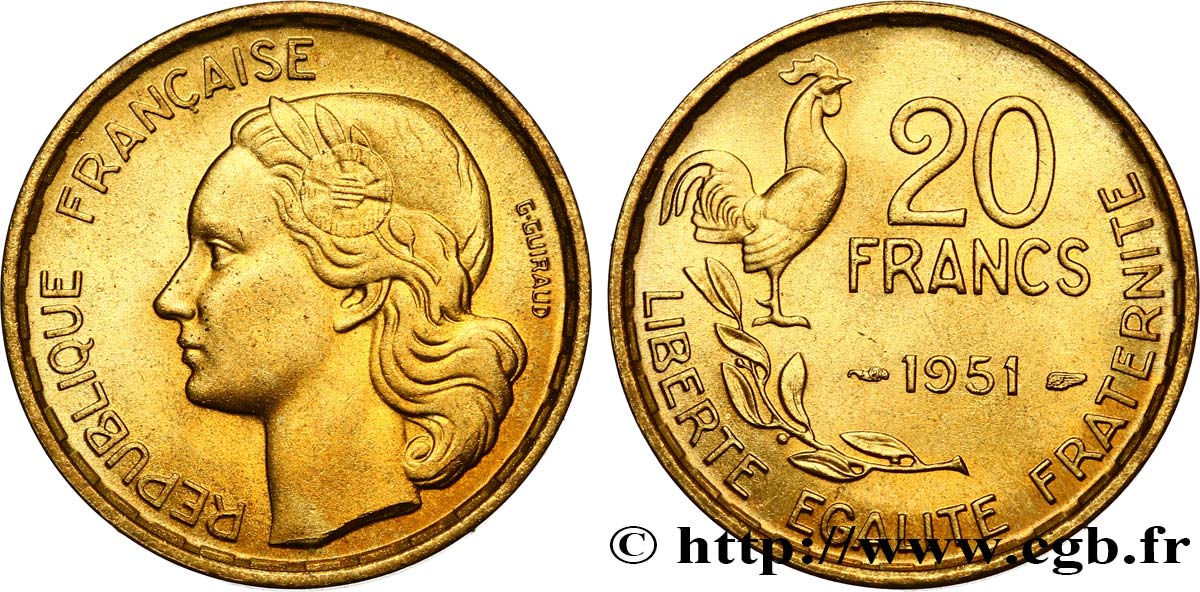 20 francs G. Guiraud 1951  F.402/7 fST63 