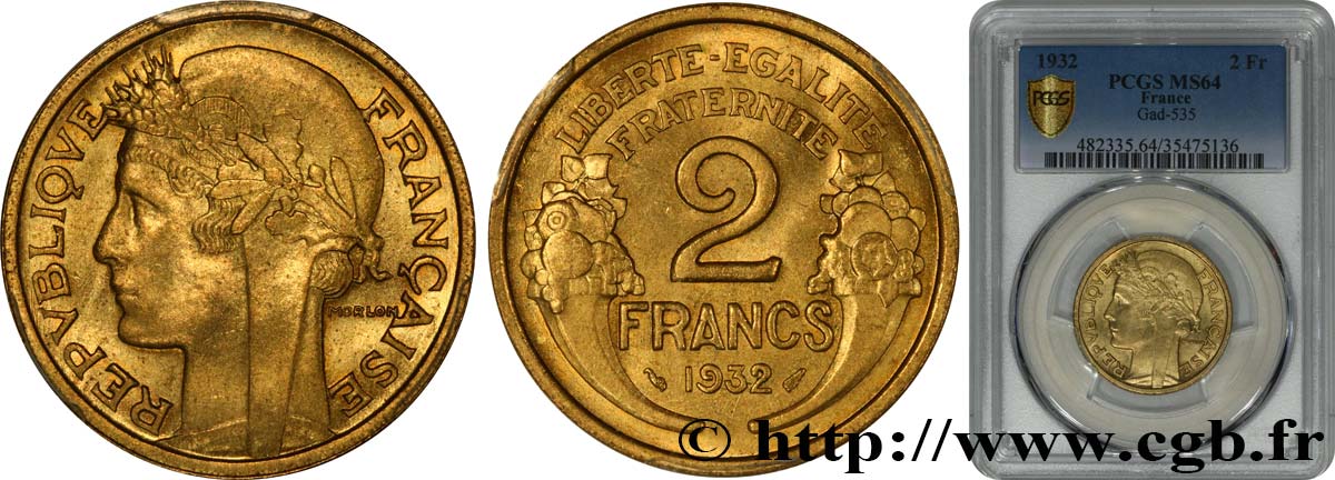 2 francs Morlon 1932  F.268/3 fST64 PCGS