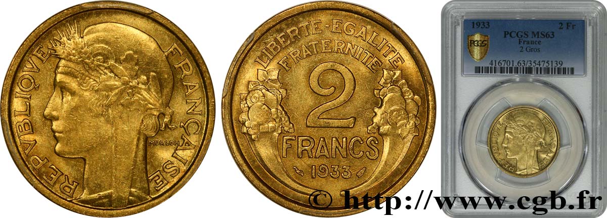 2 francs Morlon 1933  F.268/5 SC63 PCGS