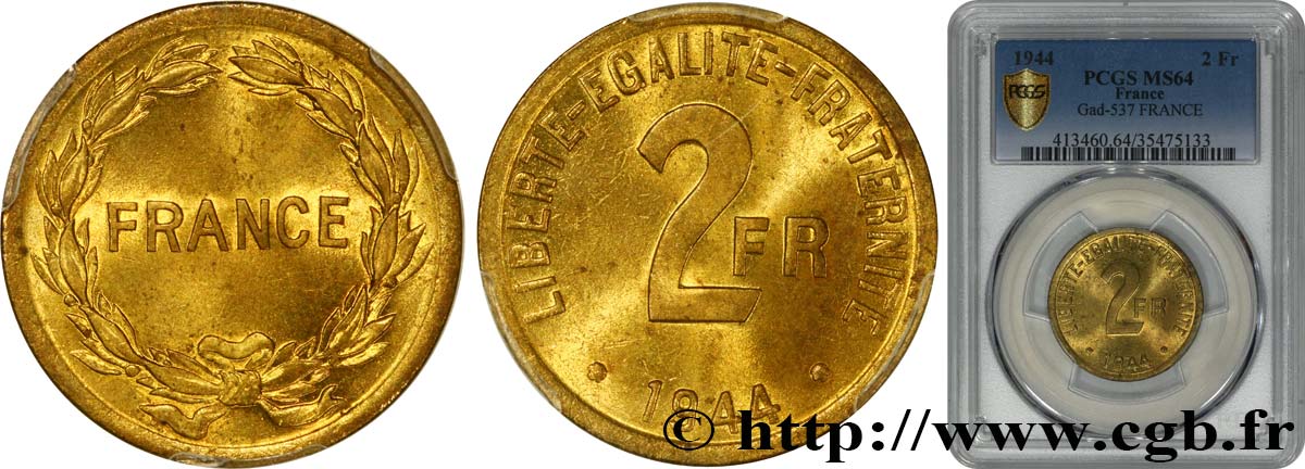 2 francs France 1944  F.271/1 SPL64 PCGS
