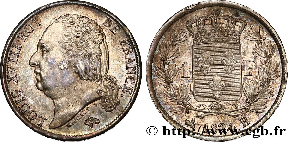 1 franc Louis XVIII 1824 Rouen F.206/57 EBC62 